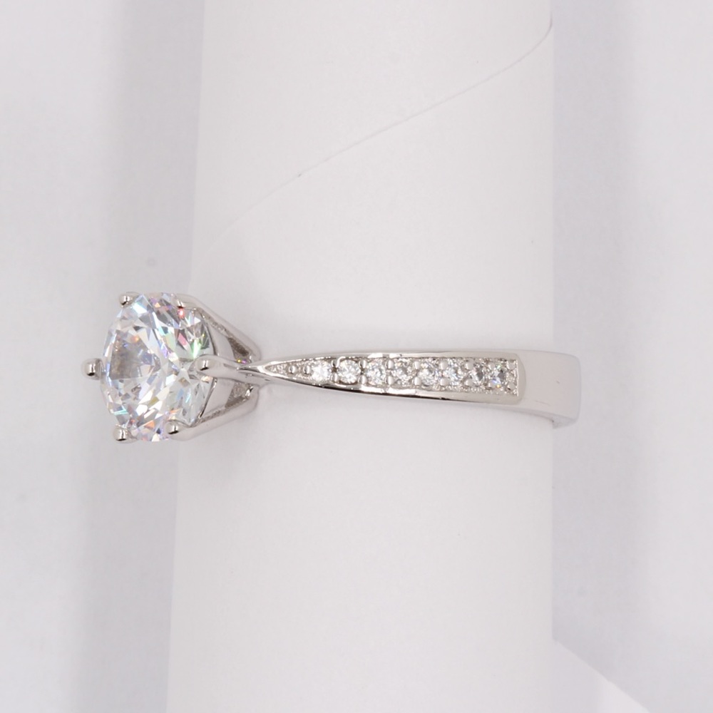 1 Carat CZ Diamond Platinum Plated Engagement Ring - Picture 6 of 8